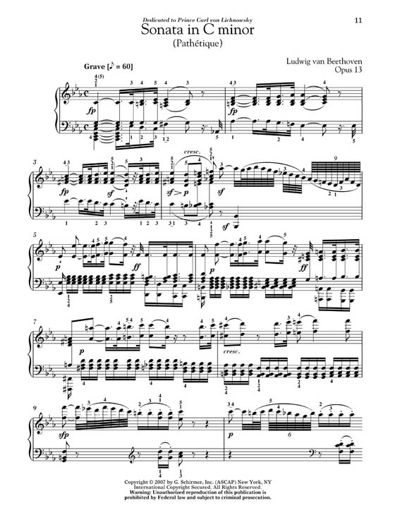Beethoven Sonata in C Minor, Opus 13 (Pathétique) for Piano