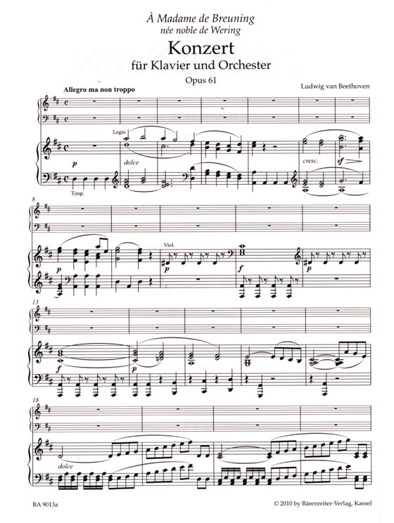 Beethoven【Konzert in D , Op. 61】für Klavier und Orchester nach dem Violinkonzert
