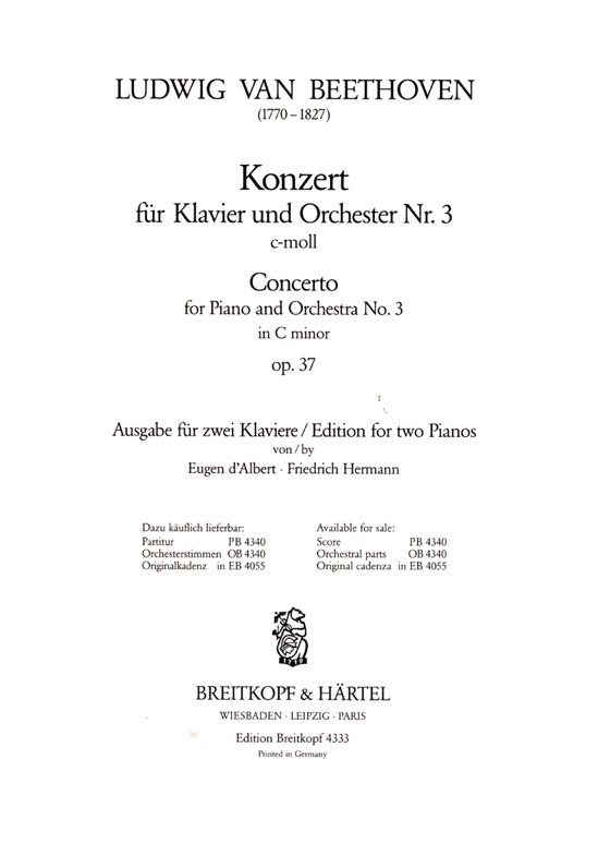 Beethoven【Konzerte Nr. 3 c-moll , op. 37】für Klavier und Orchester