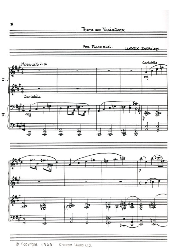 Berkeley【Theme & Variations】for Piano Duet