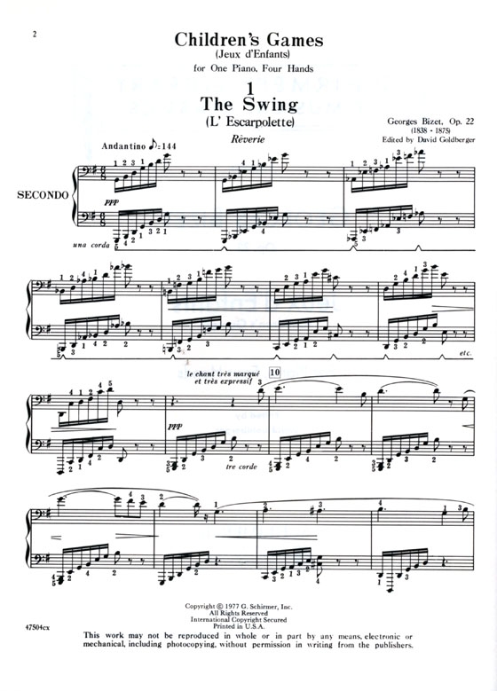 Bizet【Jeux d'Enfants (Children's Games), Op. 22】for Piano, Four Hands