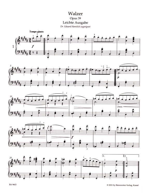 Brahms【Walzer / Waltzes , Op. 39 , Leichte Ausgabe】für Klavier