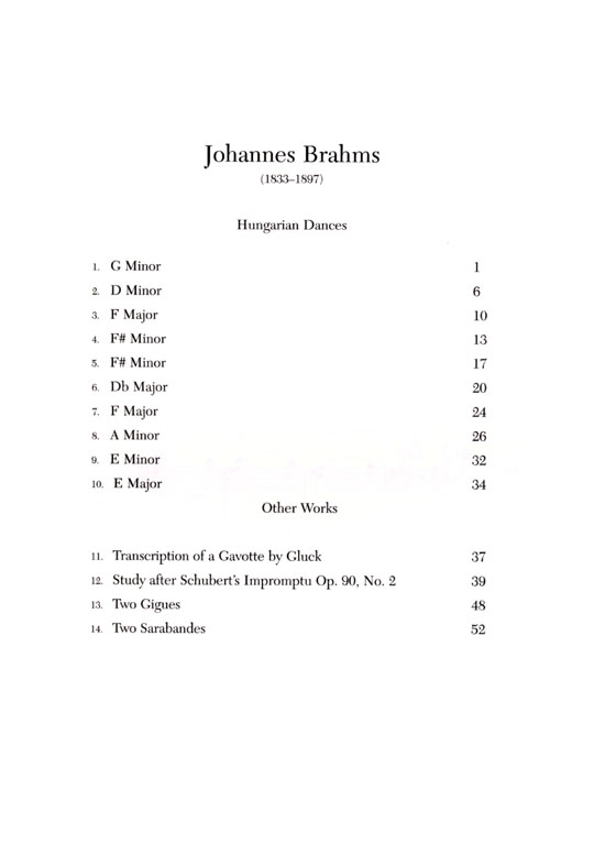 Johannes Brahms【Hungarian Dances and Other Works】 For Solo Piano