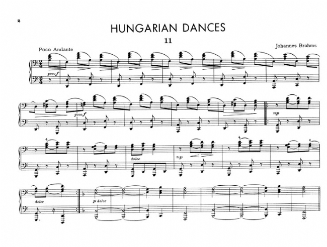 Brahms【Hungarian Dances ,Vol. 2 , Nos. 11–21】for One Piano/ Four Hands