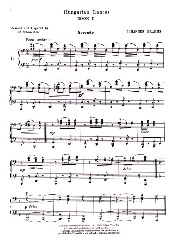 Brahms Hungarian Dances, Nos. 11-21 Piano, 4 Hands , Book 2 Brahms Hungarian Dances, Nos. 11-21 Piano, 4 Hands , Book 2