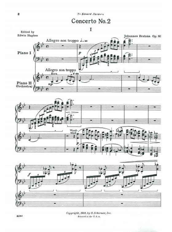 Brahms【Concerto in B♭ Major , Op. 83】for The Piano (Two-Piano Score)