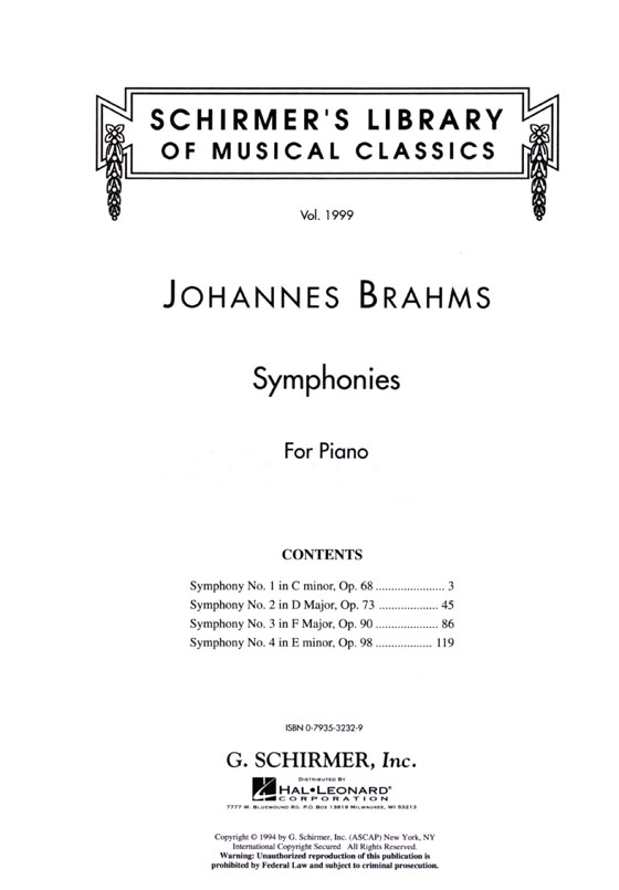 Brahms【Symphonies】Piano