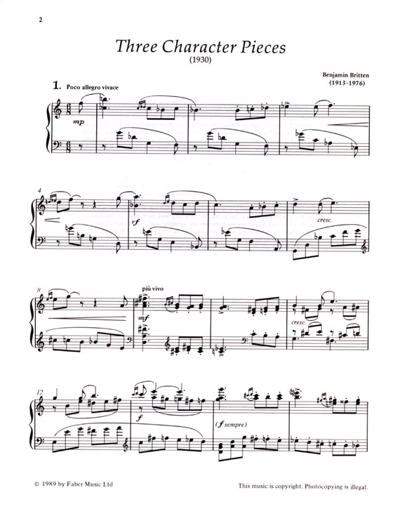 Benjamin Britten【Three Character Pieces】for Piano (1930)