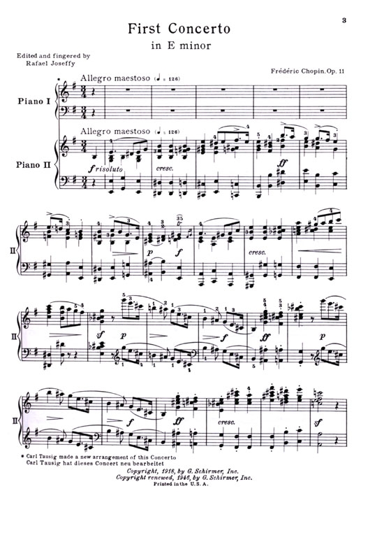 Chopin【Concerto in E Minor ,Op. 11】 for The Piano (Joseffy), Two Piano Score