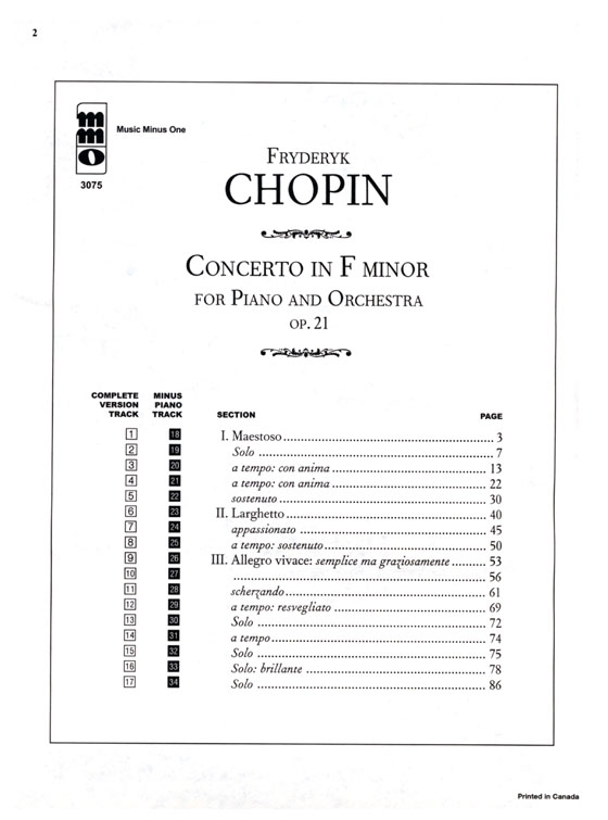 Chopin【CD+樂譜】Piano Concerto in F Minor, Opus 21