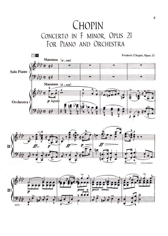 Chopin【CD+樂譜】Piano Concerto in F Minor, Opus 21