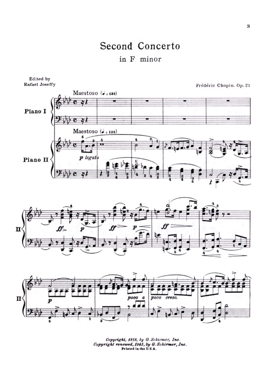 Chopin【Concerto in F Minor , Op. 21】for The Piano (Joseffy), Two Piano Score