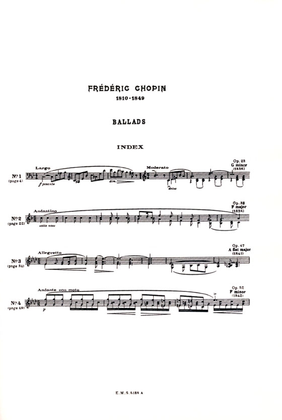 Chopin【Ballads Opus 23, 38, 47 & 52】for Piano