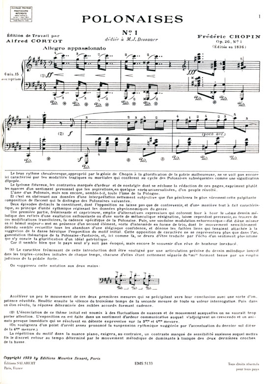 Chopin / Cortot【Polonaises】pour Piano