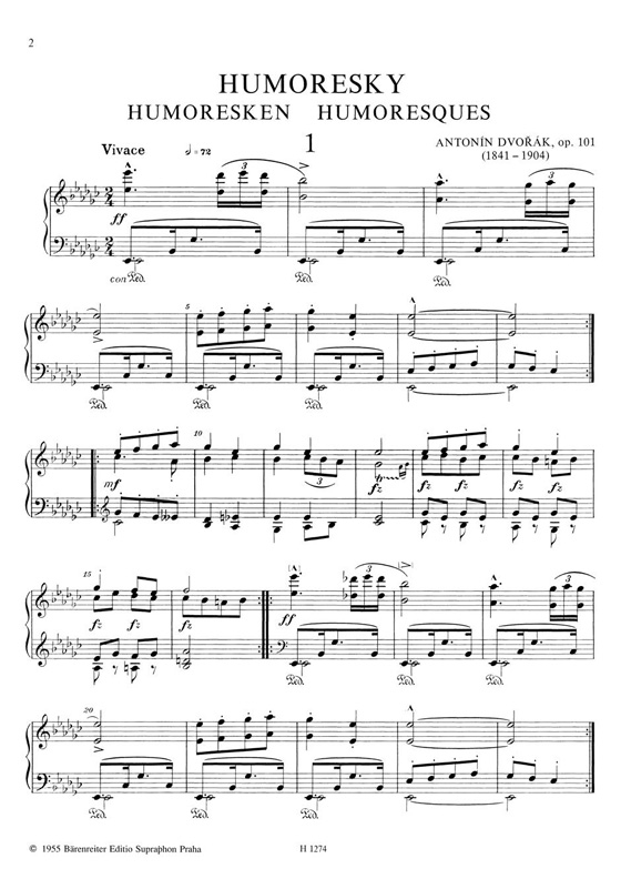Dovorak【Humoresky / Humoresken /Humoresques , Op. 101】for Piano