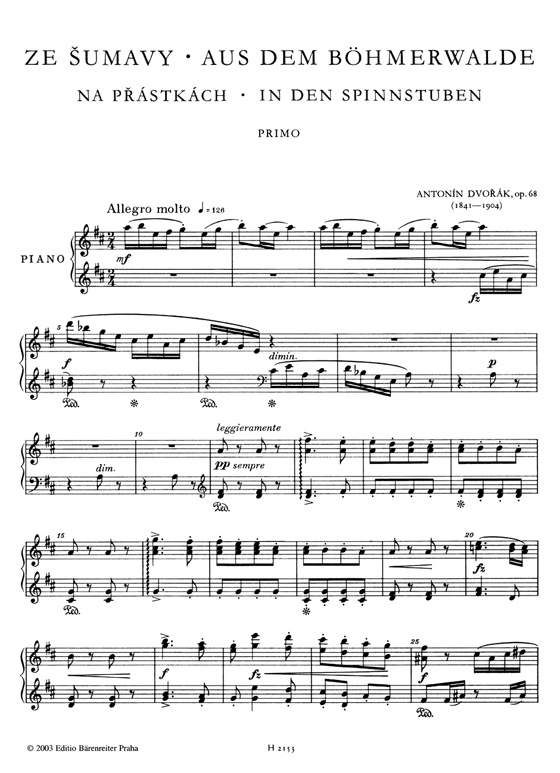 Dovorak【From The Bohemian Forest , Op. 68】Piano 4 ms