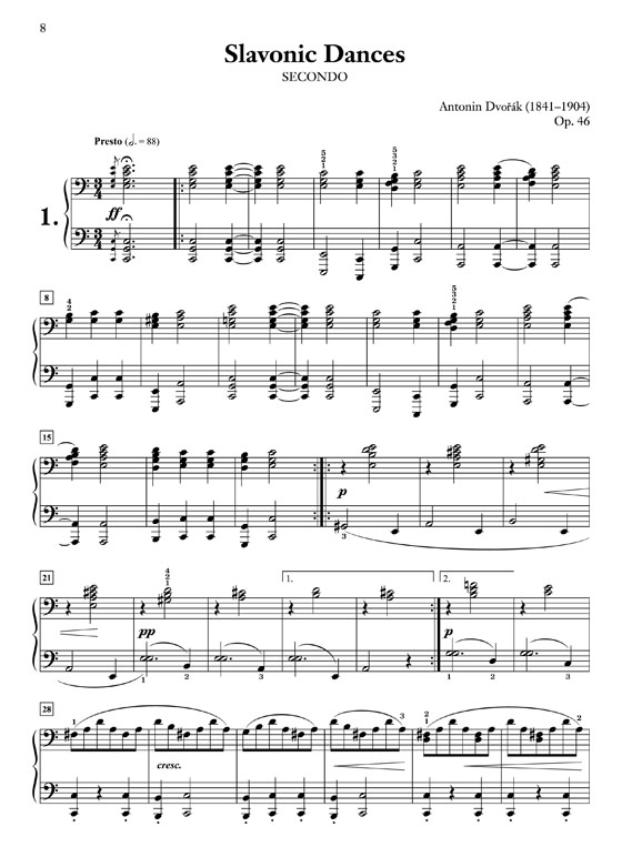 Dovorak【Slavonic Dances , Op. 46】for One Piano , Four Hands