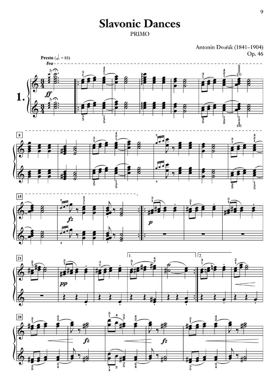 Dovorak【Slavonic Dances , Op. 46】for One Piano , Four Hands