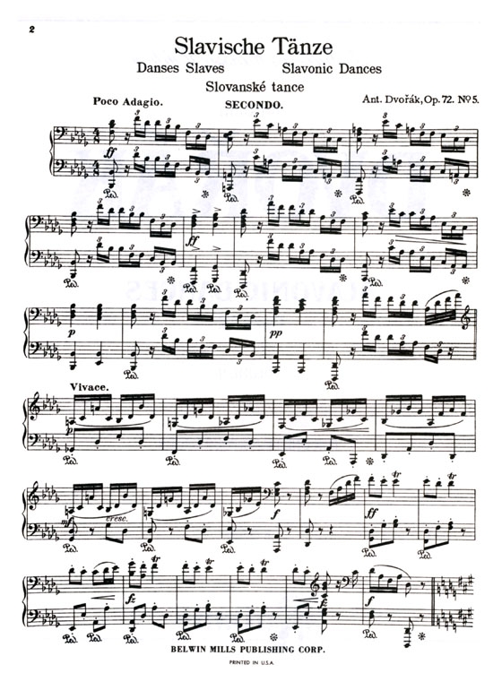 Dovorak【Slavonic Dances Op. 72 】for One Piano / Four Hands ,Volume Ⅱ