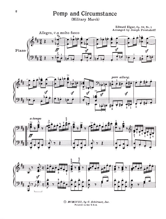 Edward Elgar【Pomp and Circumstance , Military March No.1 in D , Op. 39 No. 1】for The Piano