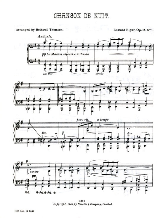 Edward Elgar【Chanson De Nuit, Op. 15 No. 1】for Piano Solo