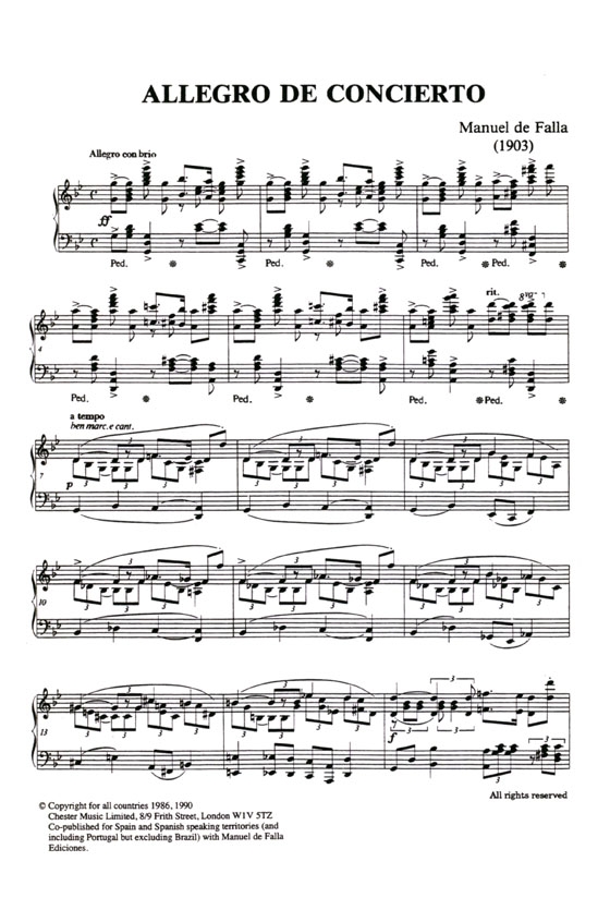 Manuel De Falla【Allegro De Concierto, 1903】for Piano Solo