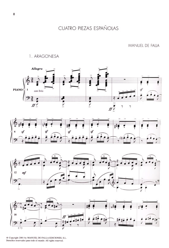 Manuel De Falla【Cuatro Piezas Espanolas】Para Piano
