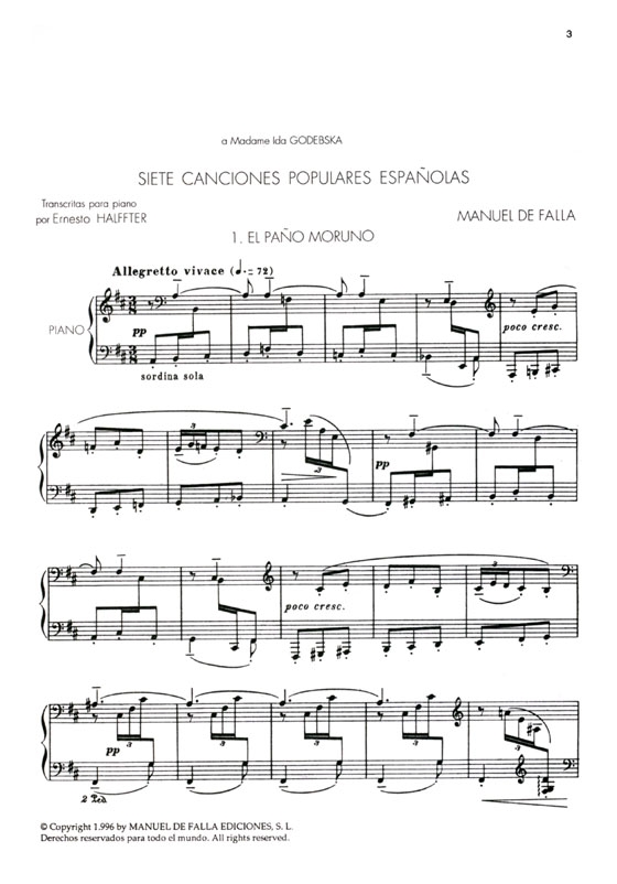 Manuel de Falla【Siete Canciones Populares Espanolas】Transcripcion para Piano