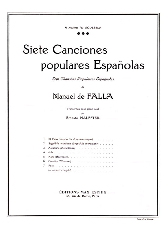 Manuel de Falla【Siete Canciones Populares Espanolas】Piano Seul
