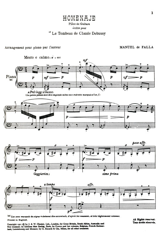 Manuel de Falla【Homenaje , Le Tombeau de Claude Debussy】pour Piano
