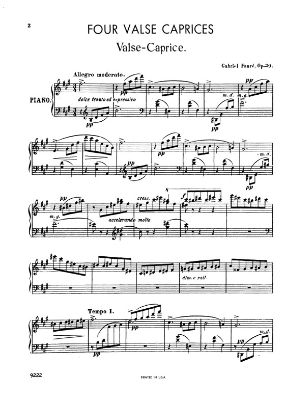 Faure【Four Valse Caprices 】for Piano , Op.30, 38, 59, 62