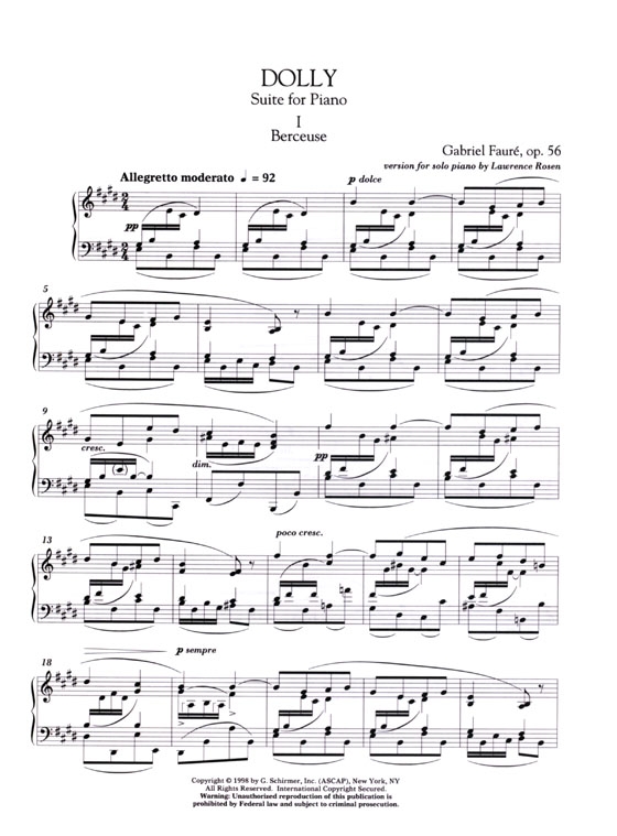 Gabriel Faure【Dolly】Version for Solo Piano