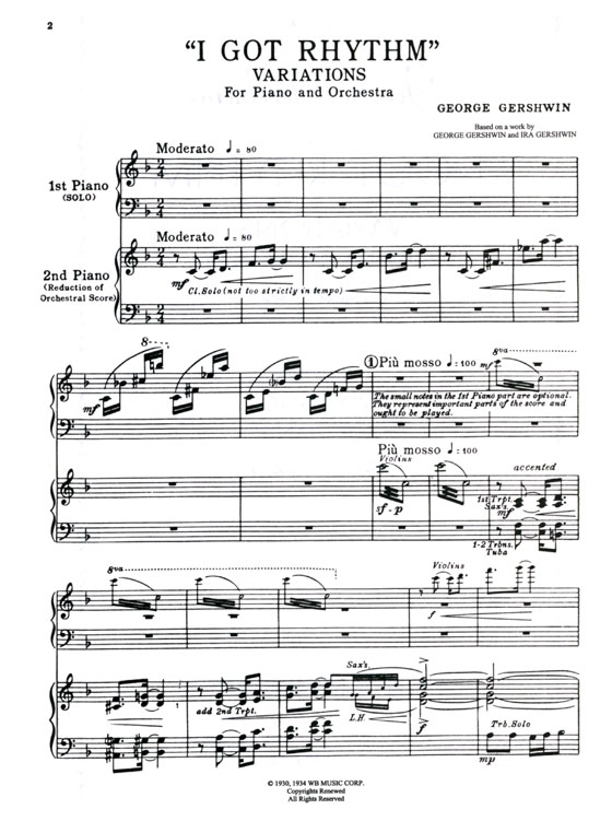 George Gershwin【I Got Rhythm Variations】Two Pianos Four Hands