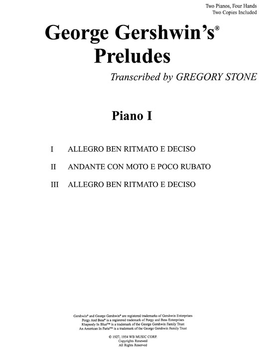 George Gershwin's【Preludes】Two Pianos, Four Hands