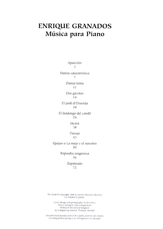 Enrique Granados【Musica】Para Piano