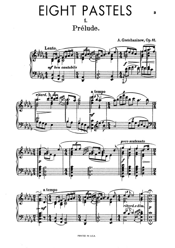 Gretchaninoff【Eight Pastels , Op. 61】for Piano