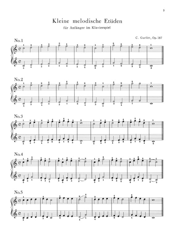 Gurlitt【Kleine Melodische Etüden Für Anfänger Im Klavierspiel  , Op. 187】 for Piano 初歩者のための小練習曲