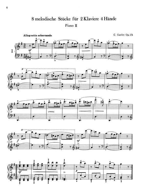 Gurlitt【Melodische Stücke Für 2 Klaviere 4 Hände , Op. 174】für 2 Klaviere 4 Händeグルリット 2台ピアノのための8つの小品