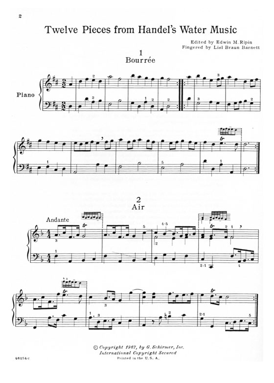 Twelve Pieces From【Handel's】Water Music for Piano