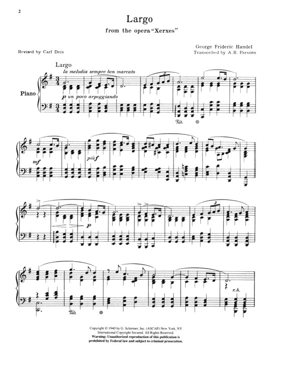 Handel【Largo From The Opera , Xerxes】for Piano