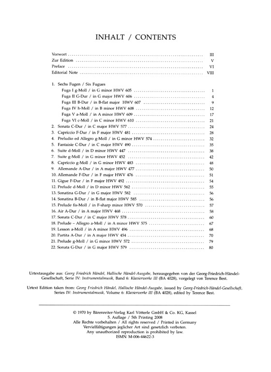 Handel【Keyboard Works Ⅲ】Miscellaneous Suites and Pieces , First Part