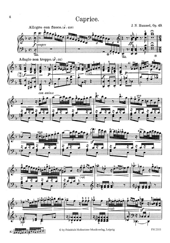 Hummel【Caprice F-Dur , Op. 49】 für Klavier