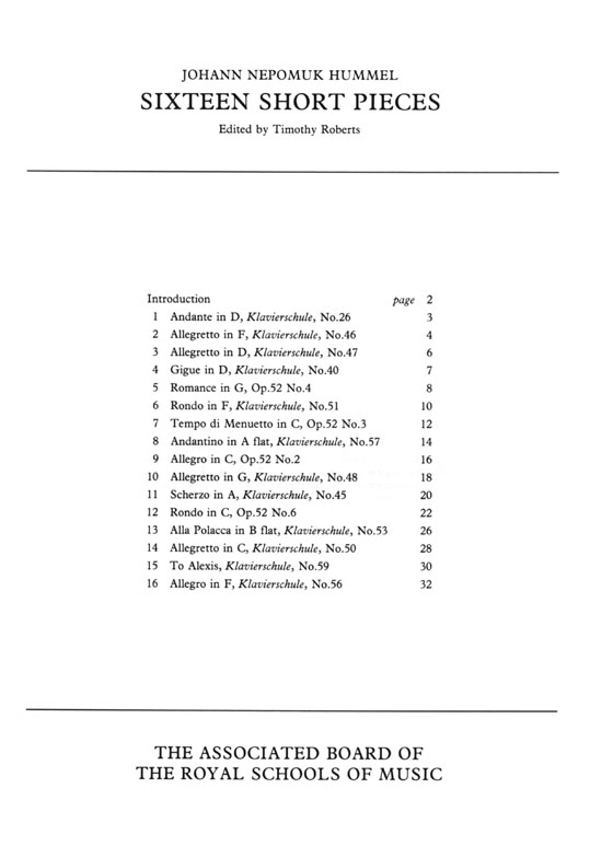 Hummel Sixteen Short Pieces Easier Piano Pieces No.28