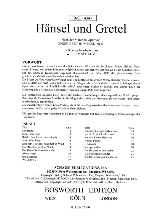 Humperdinck【Hänsel And Gretel】für Klavier