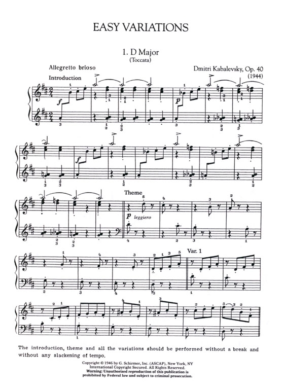 Kabalevsky【Complete Variations Op. 40, Op. 51, Op. 87】For Piano