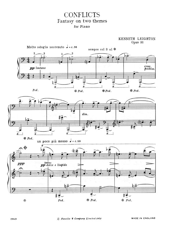 Kenneth Leighton【Conflicts , Fantasy on Two Themes】For Piano Solo