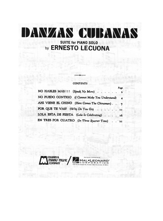 Ernesto Lecuona【Danzas Cubanas Suite】For Piano Solo