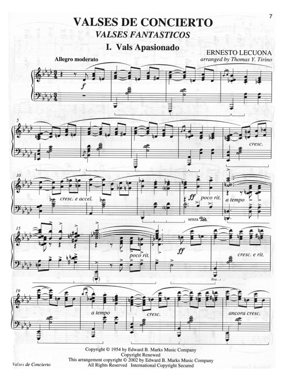 Ernesto Lecuona【Valses De Concierto , Concert Waltzes】For Piano