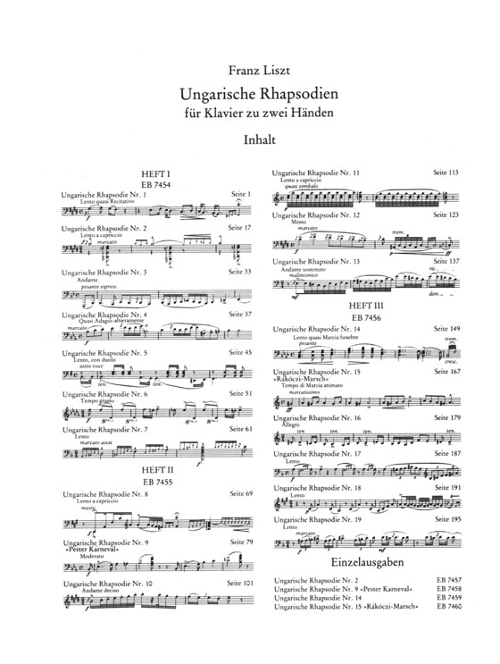 Liszt【Hungarian Rhapsodies Ⅲ , Nr. 14-19】for Piano Two Hands