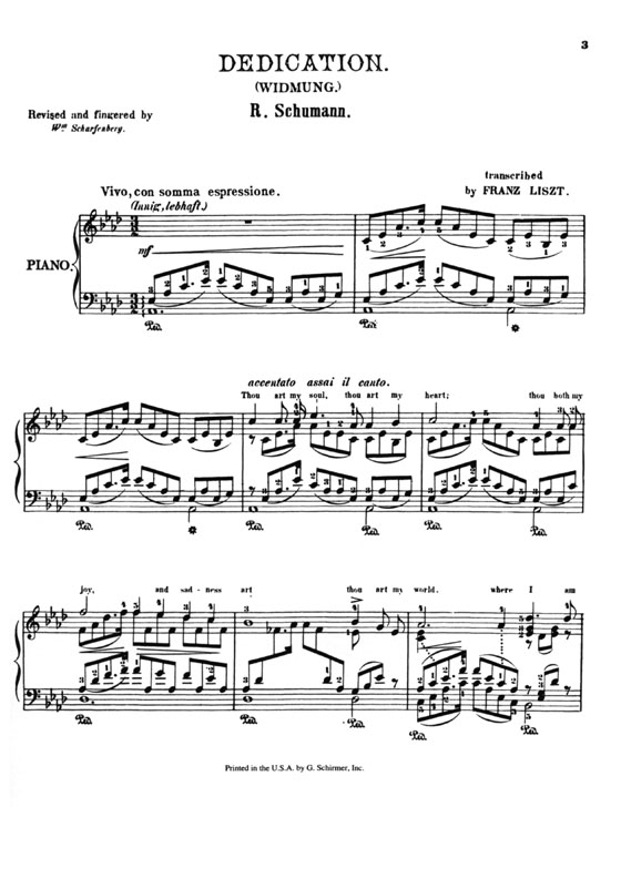 Schumann【Dedication (Widmung)】Transcribed by Franz Liszt for Piano